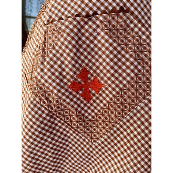 Vintage Brown Gingham Checked Smocked Embroidered Half Apron - Picture 2 of 8